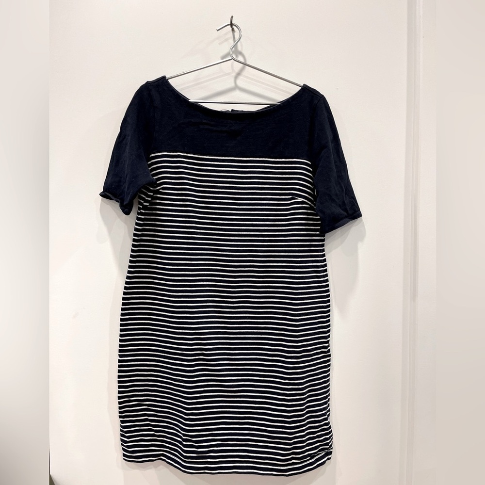Navy Striped GAP Woman Midi Short Sleeve Sweater Dress Dress - size L